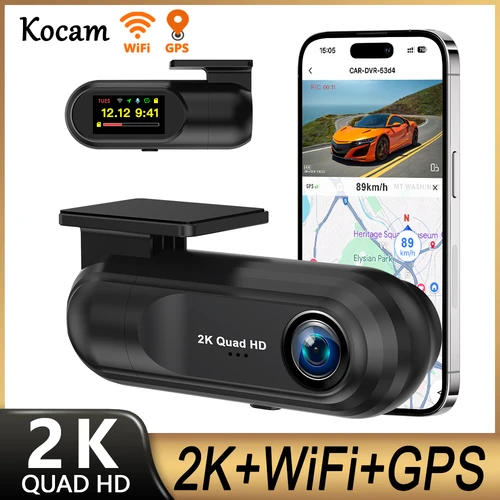 Imagen 1 del producto Kocam ﻿   Cámara de salpicadero 2K WiFi Mini cámara DVR para coche grabadora de vídeo de visión nocturna automática soporte de caja negra GPS 24H Monitor de estacionamiento