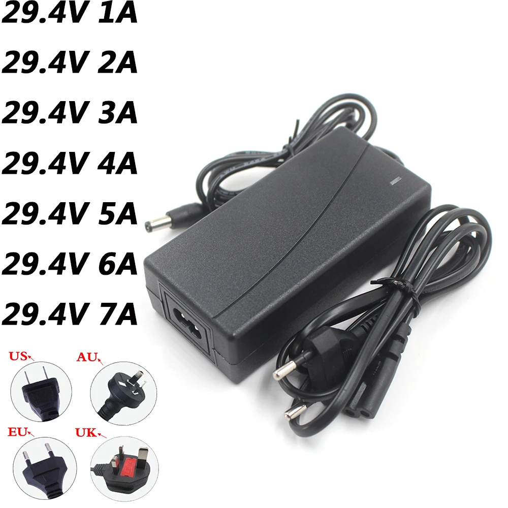 29.4V 1A 2A 3A 4A 5A 6A 7A Polymer Lithium Battery Charger AC 100-240V DC 5.5MM*2.1MM Portable Charger EU/AU/US/UK Plug