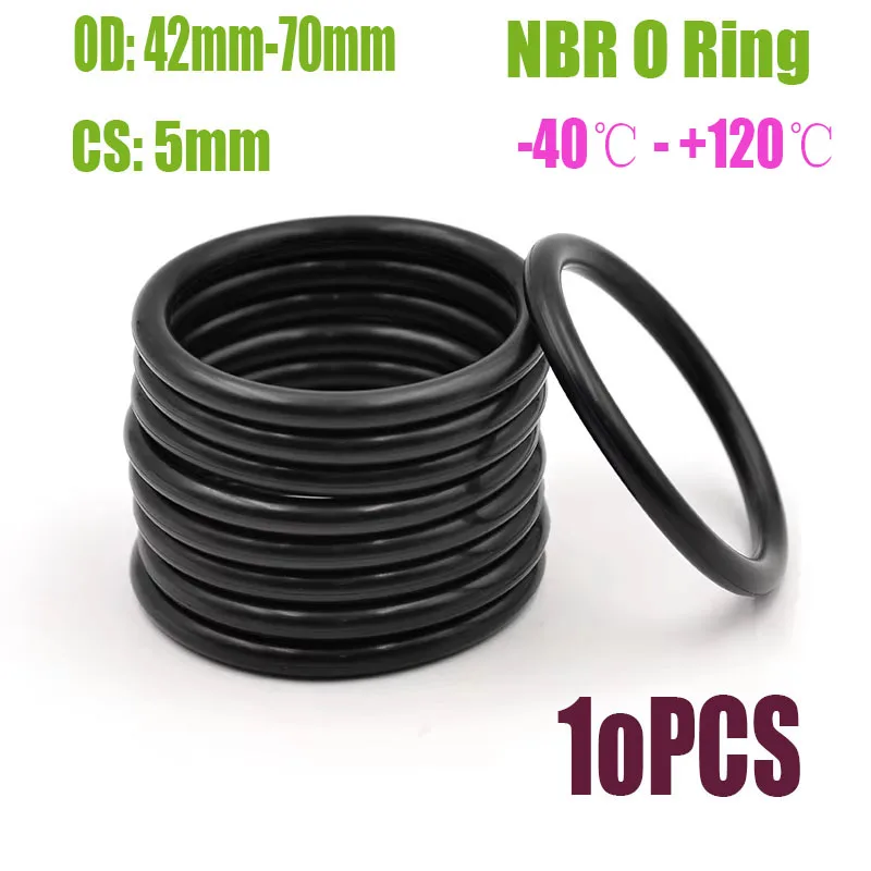 NBR Rubber O Ring CS 5mm OD 42mm-70mm Rubber Sealing O Ring Washer Plumbing Gasket Oil Resistant High Temperature Rings