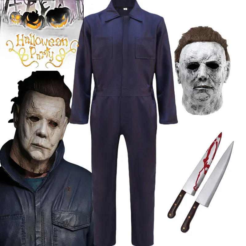 Nowy horror Halloween koniec Michael Myers Cosplay straszna lateksowa maska ducha jednolity kostium na Halloween dla dorosłych mężczyzn