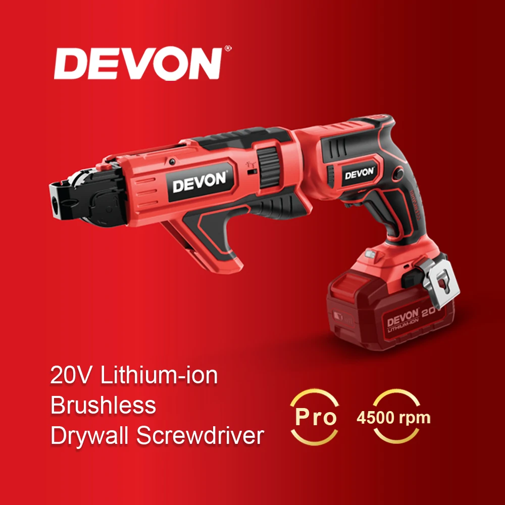 DEVON High Quality Service 20v Lithium-ion Brushless Collated Cordless Drywall Screwdriver