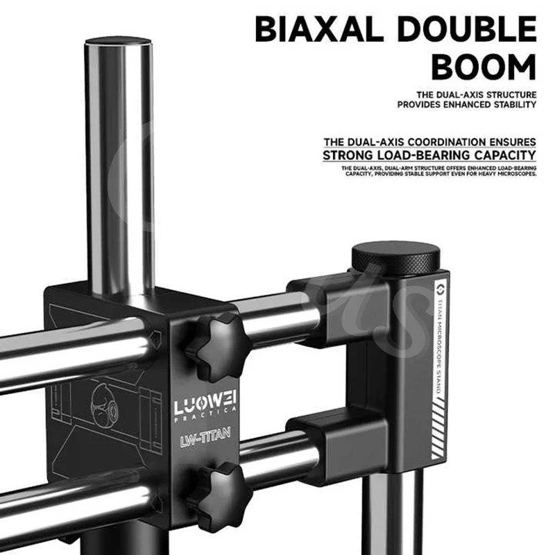 LUOWEI-Soporte de microscopio Biaxal de LW-GK02, Base de enfoque de aleación de aluminio móvil, doble brazo, para laboratorio industrial de PCB