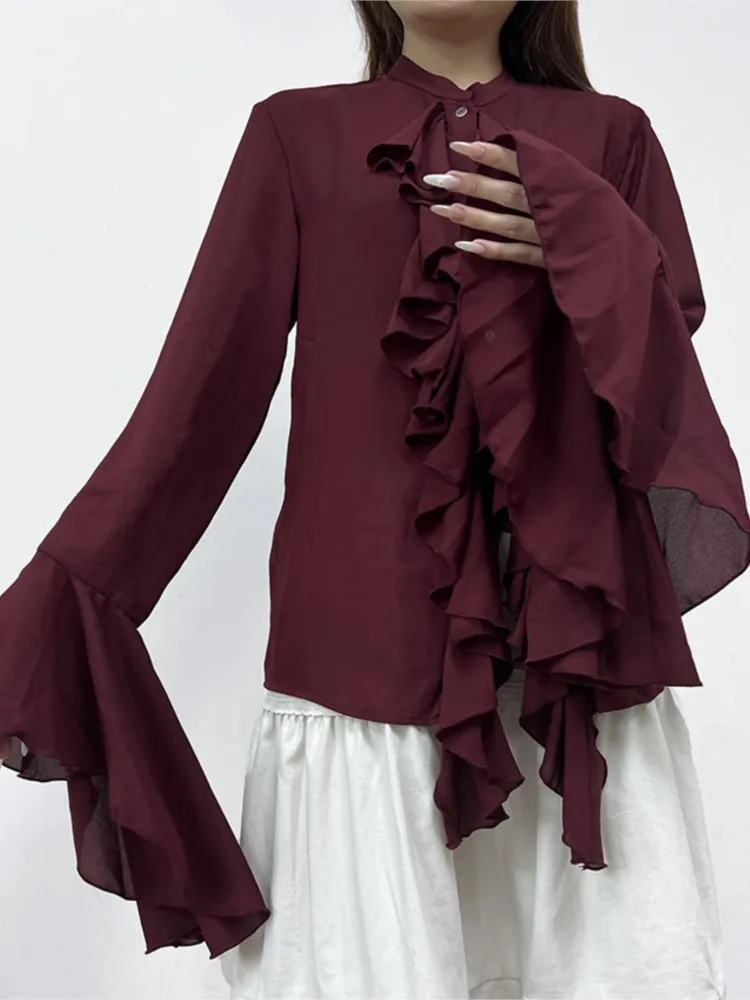 

Women's Clothing Long Sleeves Sexy Solid Color Shirts All-match Fashion Temperament Loose Simple Style Trendy Vacation French