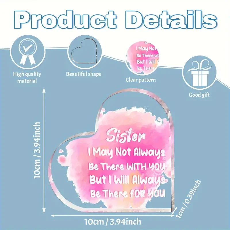 2D Flat, 1pc Heart-Shaped Acrylic Plaque for Sisters - 