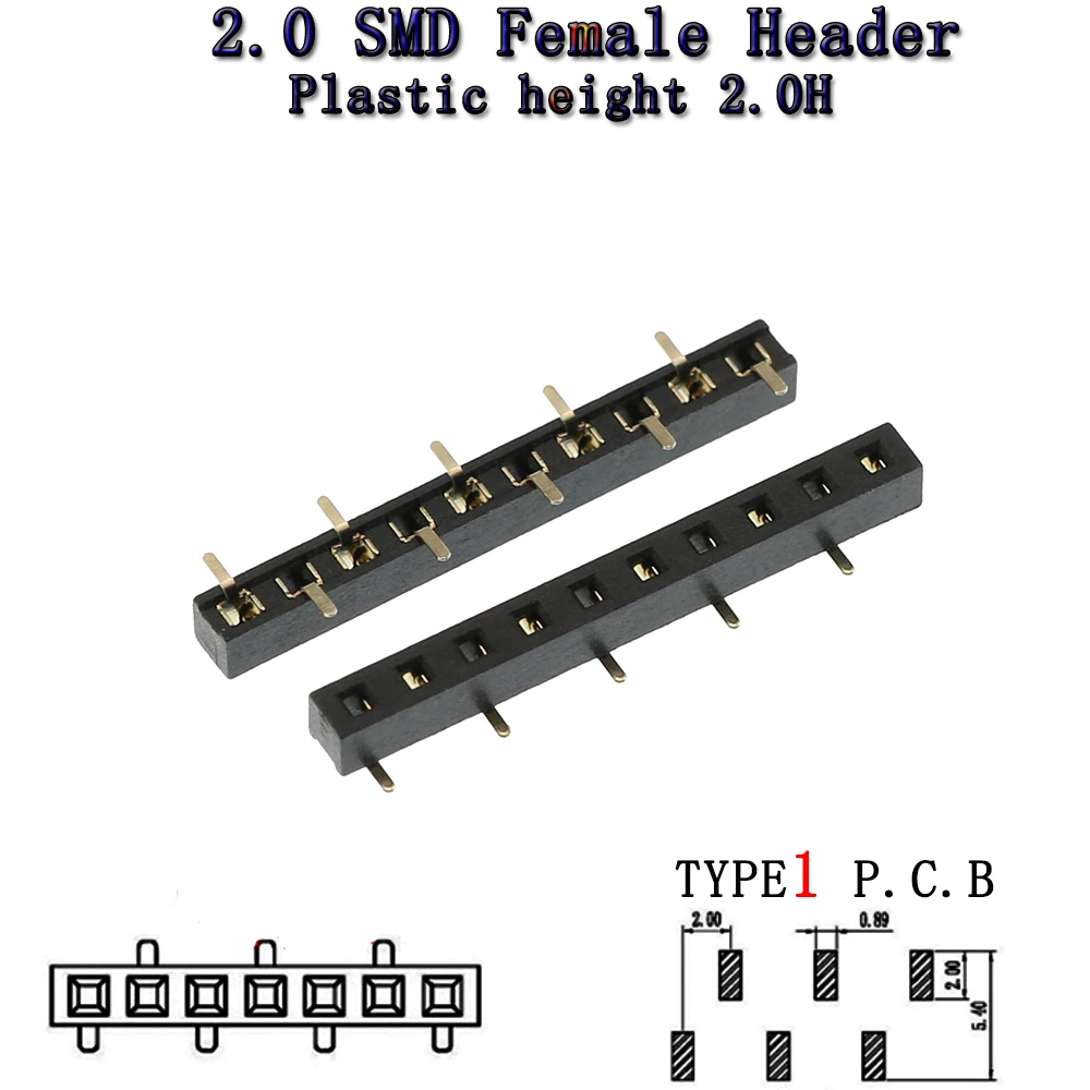 Tecdislocation verticale à une rangée, aiguille à une rangée, siège mère, SMD TYPE1, pas de 2.0mm, H2.0, 1X4p5p6p8p10p ~ 12p, 10 pièces