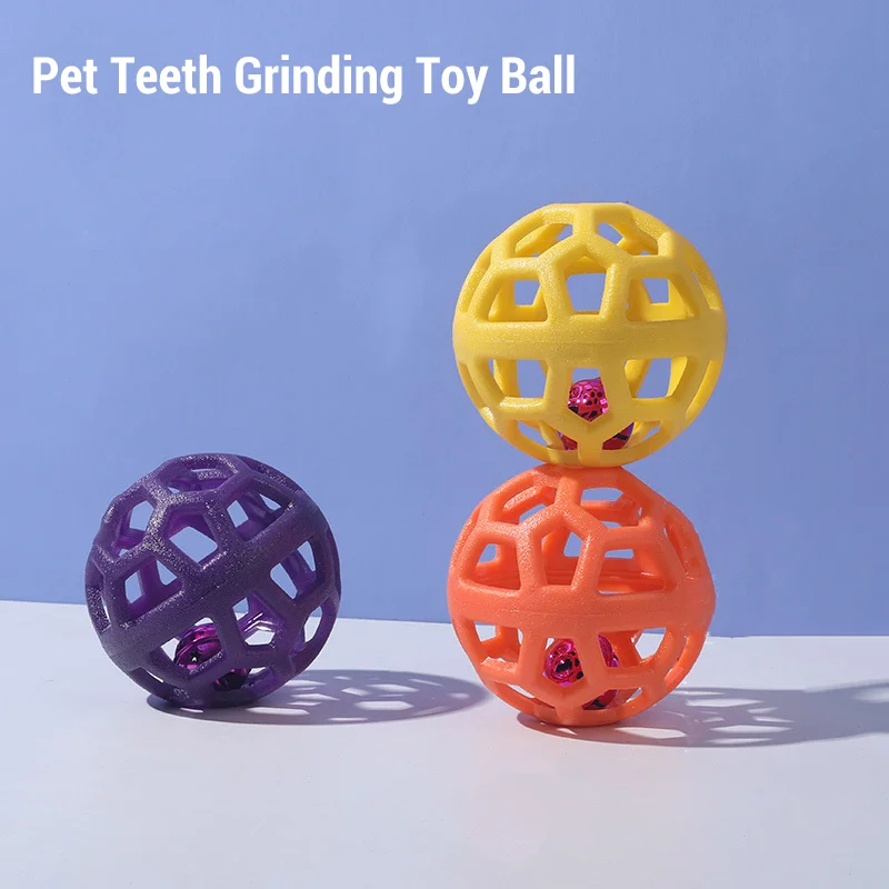 Bouncy TPR Dog Ball Toys with Bell Hollow Rubber Pet Chew Balls Interactive Training Toys for Puppy Teeth Cleaning and Playing view 5