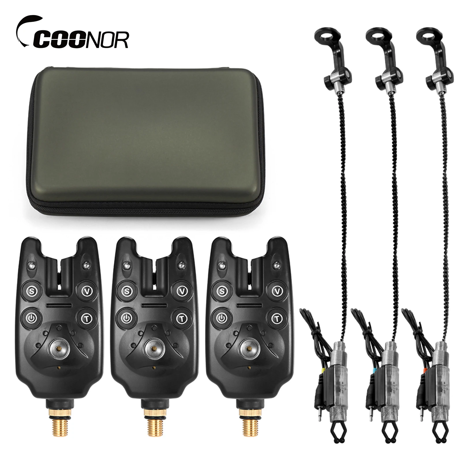 

Coonor Fishing Bite Alarms Set Digital Fishing Alarm Kit LED Alarm Indicator Alert Bell Fishing Swinger Fishing Tackle w Zip Box