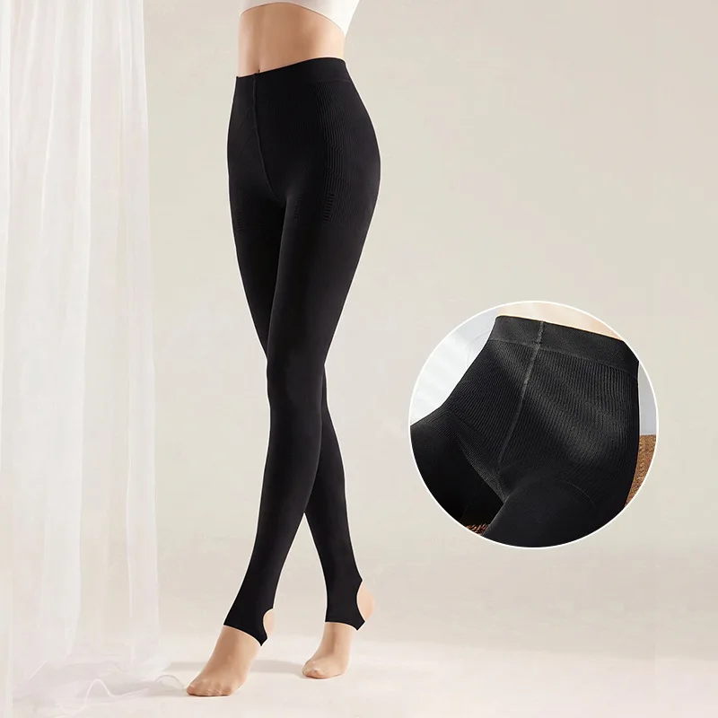 Sheer Vertical Striped High Waist Tights for Women Spring Fall Slimming Control Top Pantyhose Footed Opaque Black Leggings