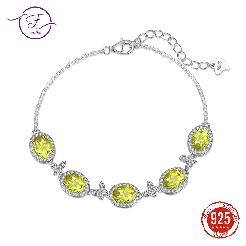 

925 Sterling Silver Peridot Butterfly Bracelet for Women Healing-Inspired Natural Crystal Stones Dainty Wedding Jewelry FCGJHW
