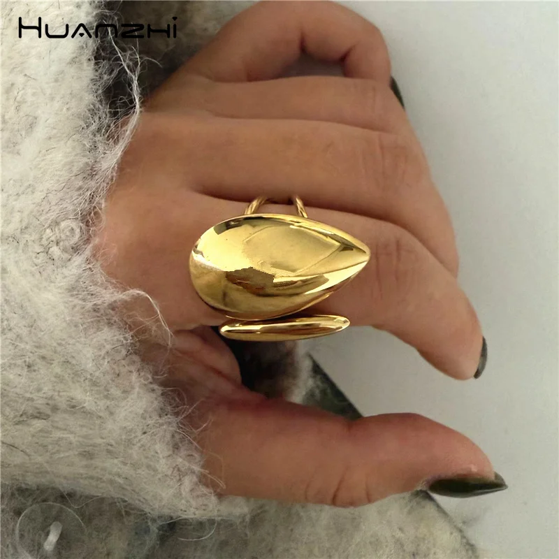 HUANZHI الشرير شخصية الذهب اللون قطرة الماء الدائري مبالغ فيها مكتنزة خمر سحر مجوهرات للنساء جديد