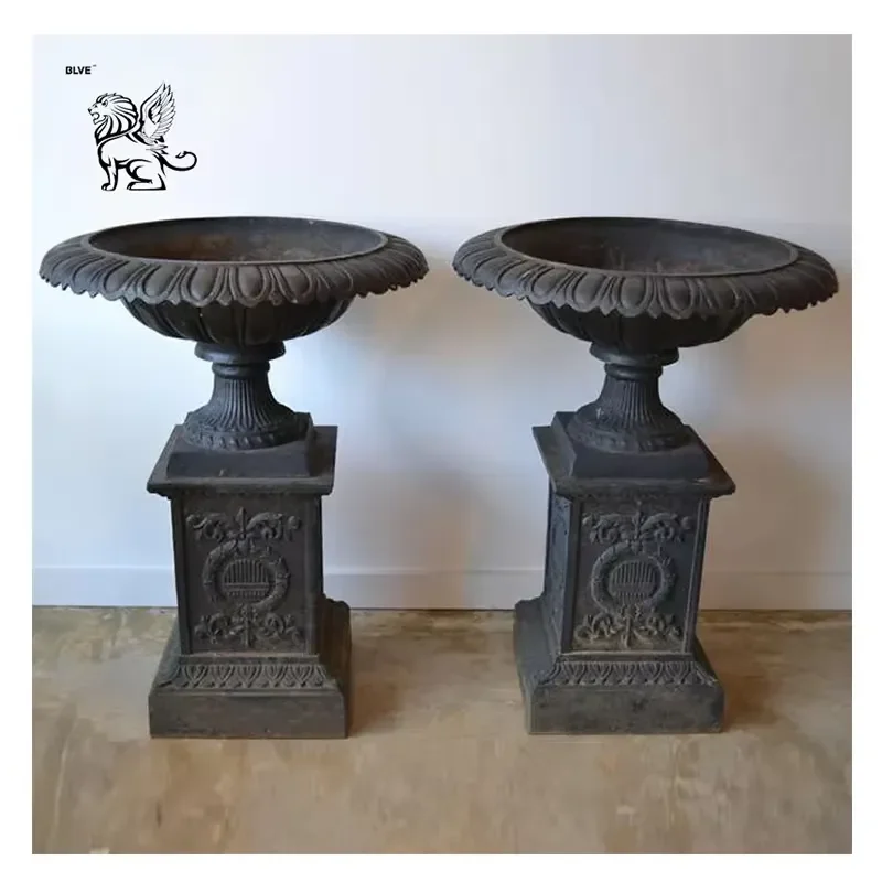 for Large Garden Art Decoration Metal Antique Urns Planters Cast Iron Flowerpots for Sale