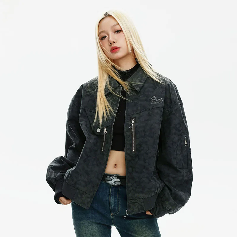 Retro Motorcycle Suede Jacket Woman Loose Casual Short Lapel American Bomber Jackets Female Korean Zipper Pilot Coats New 2023