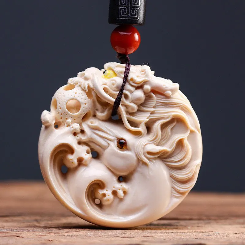 Mammoth tooth carving master hand-carved dragon horse spirit pendant pendant handlebar men and women to send gifts to elders
