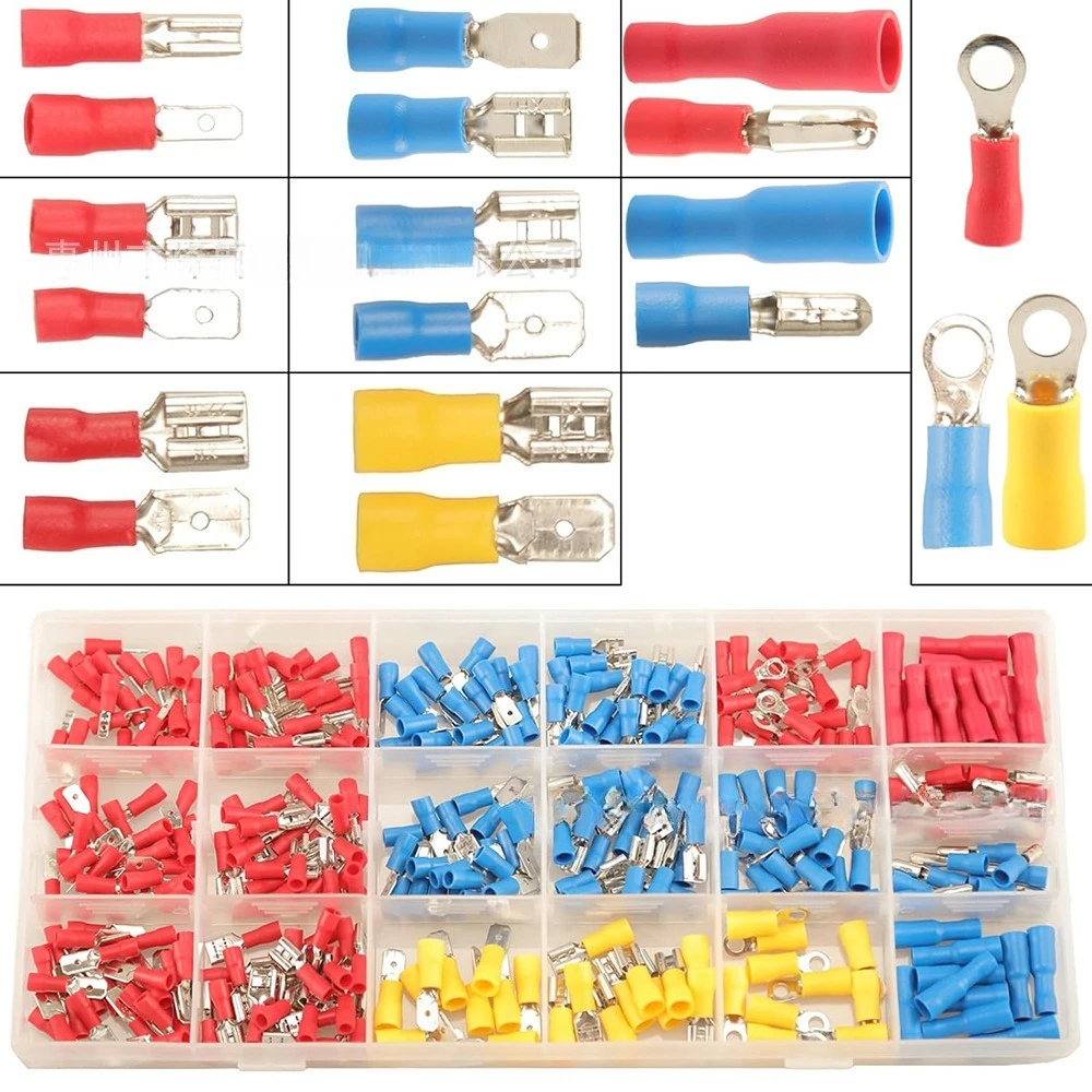 350PCS Boxed Pre‑Insulated Crimp Terminal Kit, Spade / RV Ring / Bullet Wire Connectors Assortment