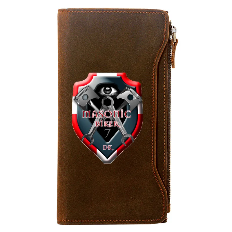 

Masonic Motorcycle Biker Printing Long Wallets Zipper Large Capacity Genuine Leather Male Purse Clutch Bag BI1481