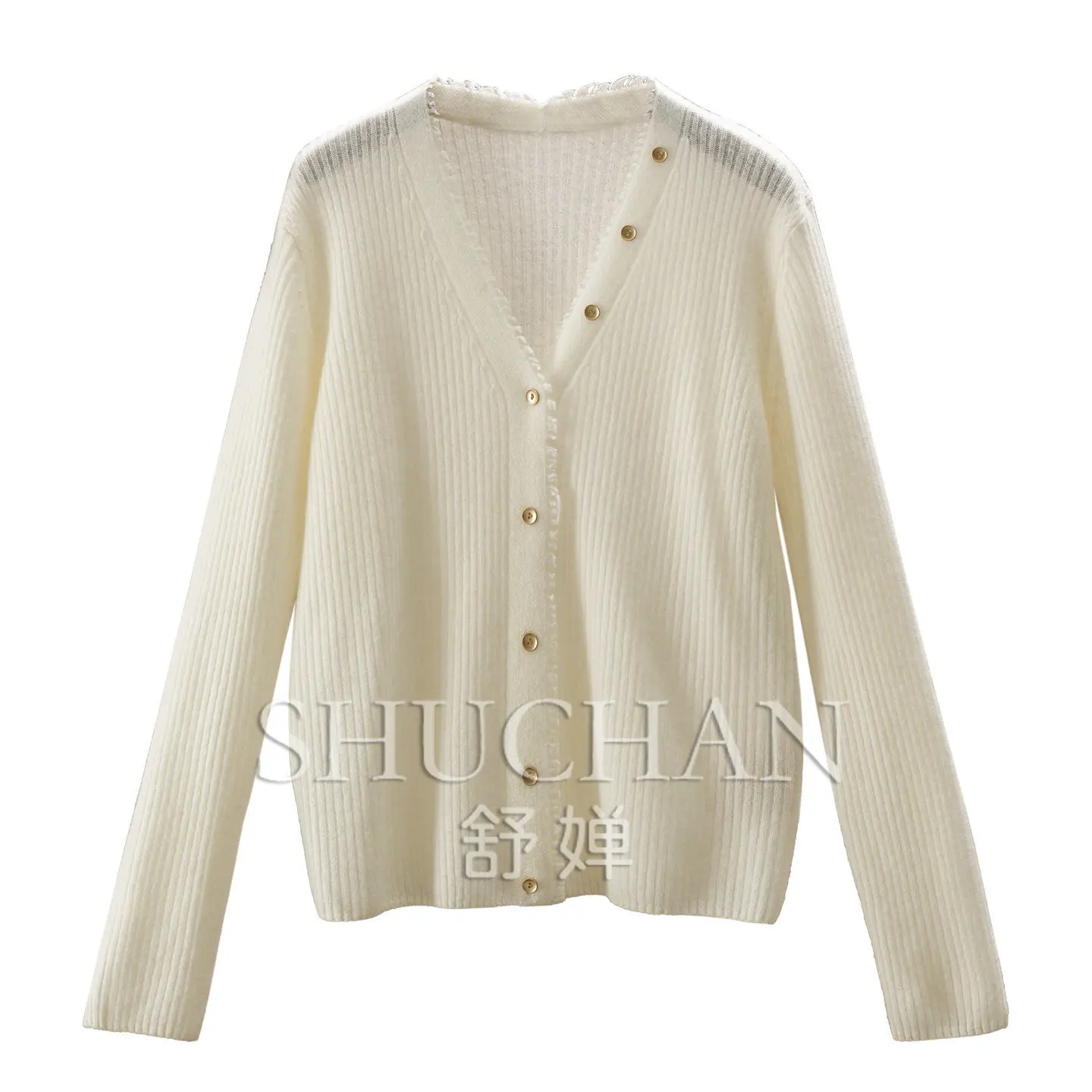 Artisan Private Collection 100 Cashmere Deconstructed Rough Edge V-neck Sweater Cardigan Women's E393