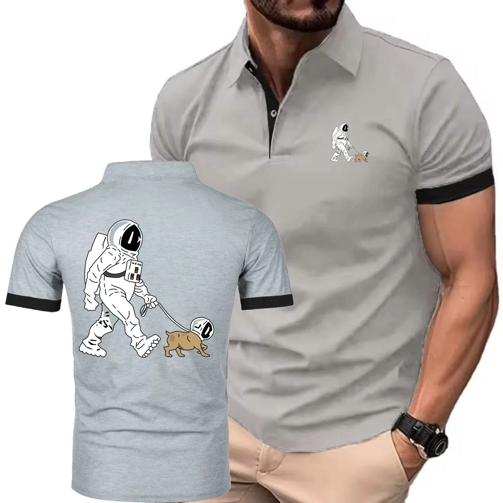 موضة الفضاء X سفينة الفضاء رائد الفضاء الكلب المشي الميت الرجال بلون ثلاثية الأبعاد قمصان بولو مطبوعة عادية فضفاض كم قصير بلايز #3