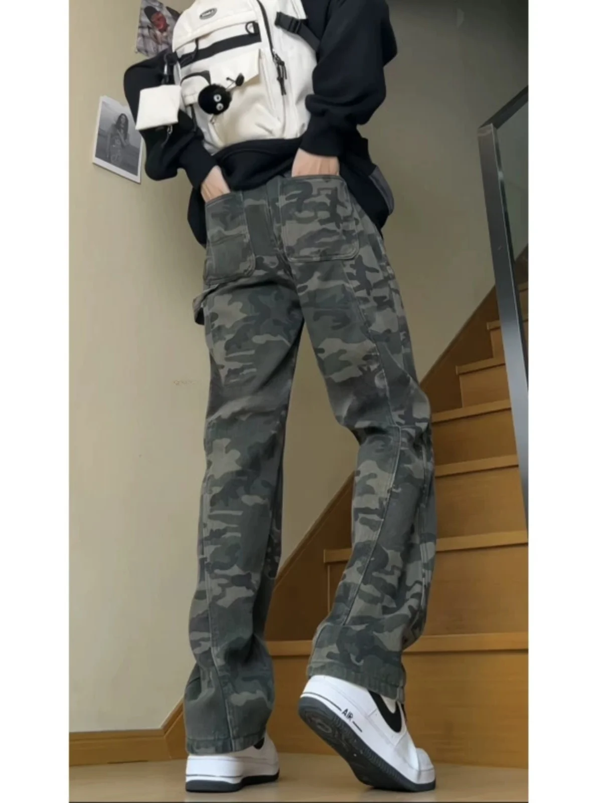 

Мужские камуфляжные рабочие брюки в американском ретро-стиле для весны и осени, прямые, повседневные, в стиле хип-хоп, городские, свободного кроя