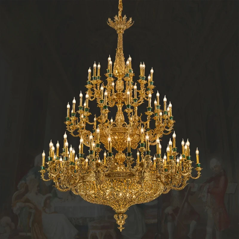European Royal Villa Living Room Dining Room Retro Decor Brass Chandelier French Church Banquet Hall Large Pendant Light