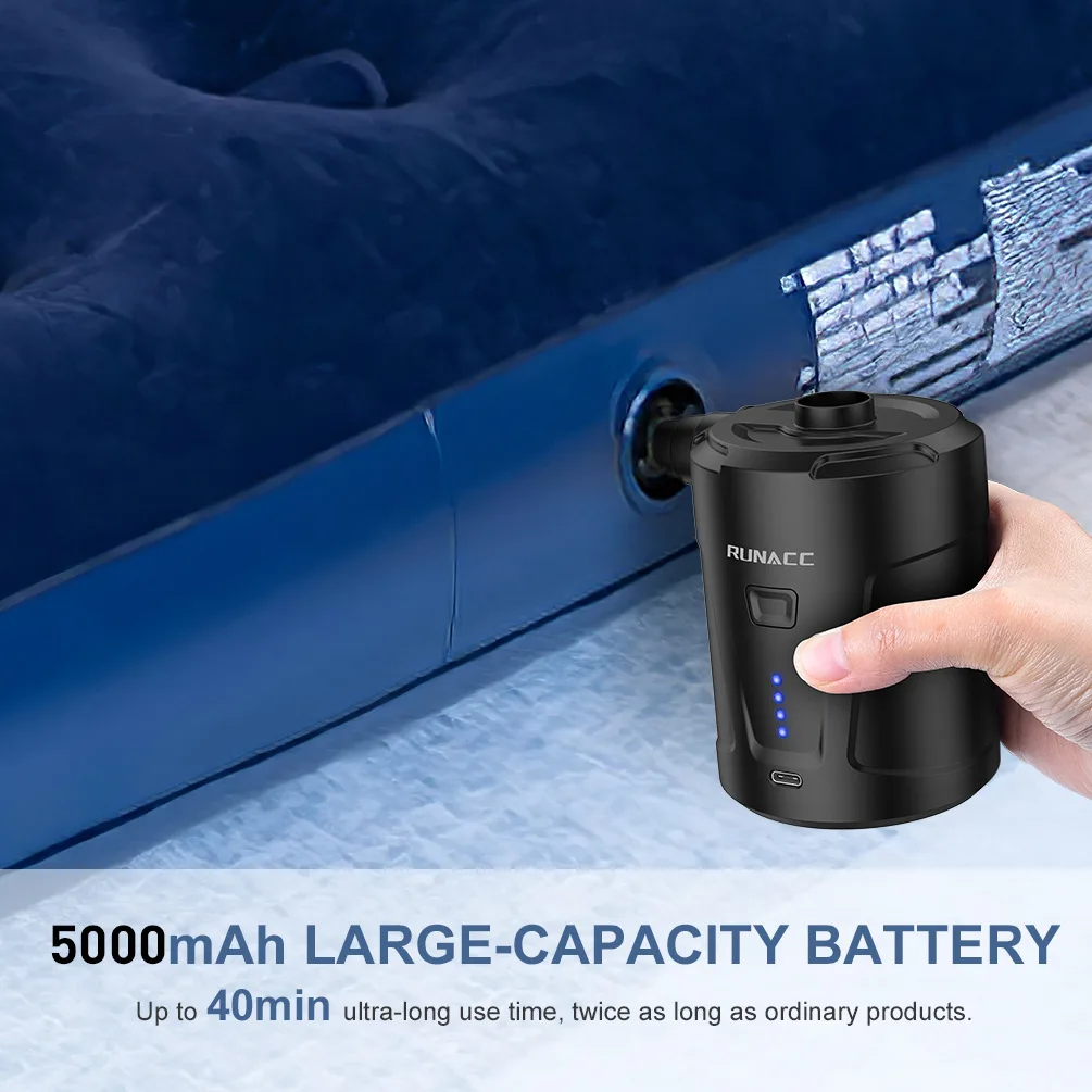 야외 에어 매트리스, 5200mAh 휴대용 전기 에어 펌프, 디럭스 스트라이프 플록 싱글 텐트 캠핑 매트, 1.9m 