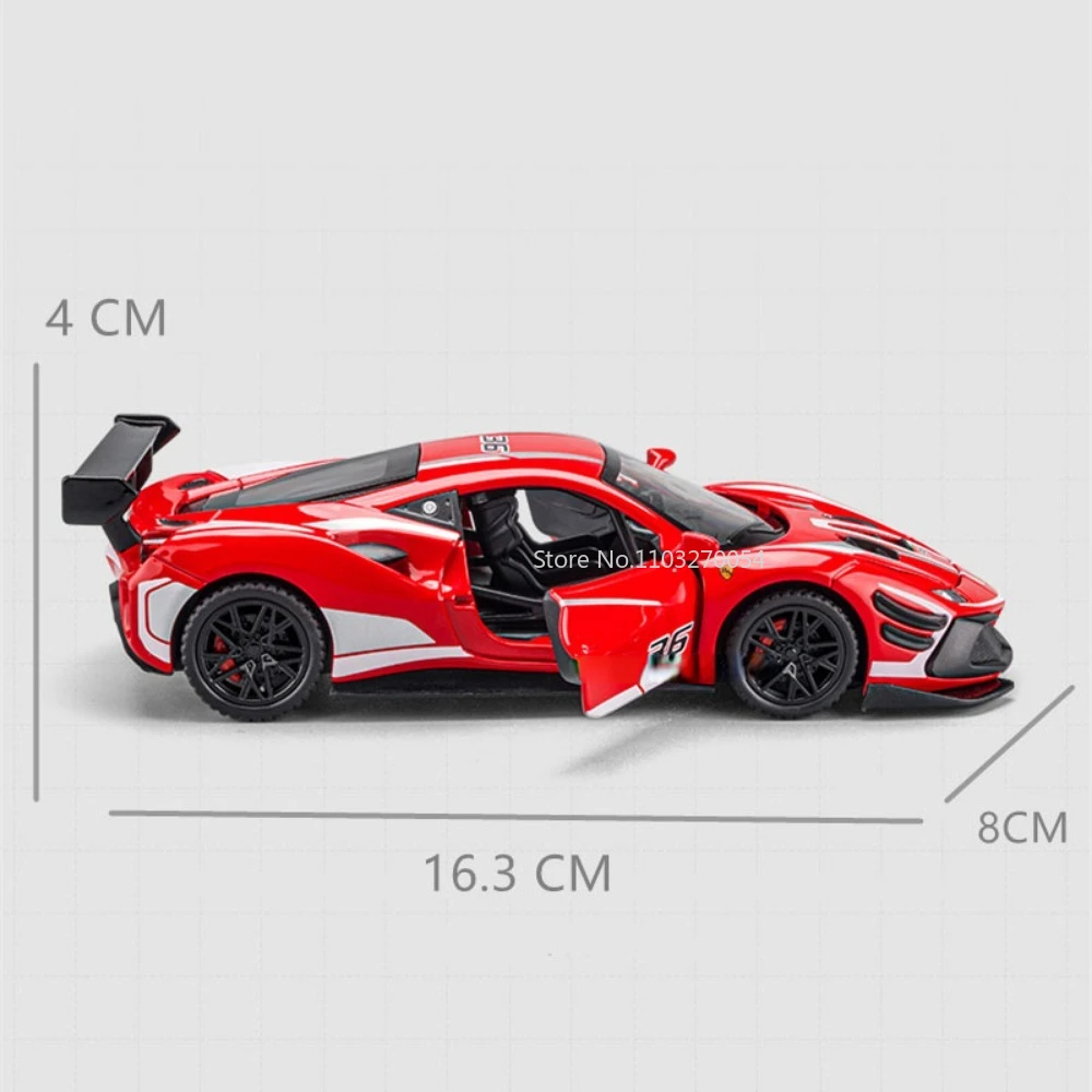 1/32 488 Sports Car Alloy Racing Car Model Toys Diecast Metal Simulation Sound And Light Pull Back Vehicle Collection Child Gift