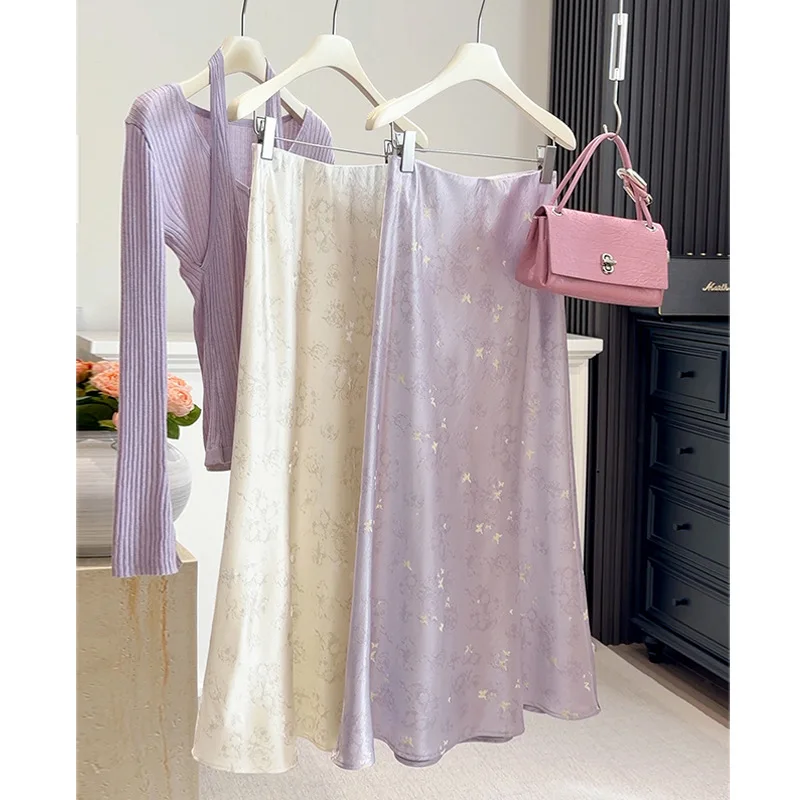

ALPHALMODA Новая юбка в китайском стиле из ацетатного сатина для женщин, ретро, с завышенной талией, стройнящая, А-силуэт, жаккард с бабочками