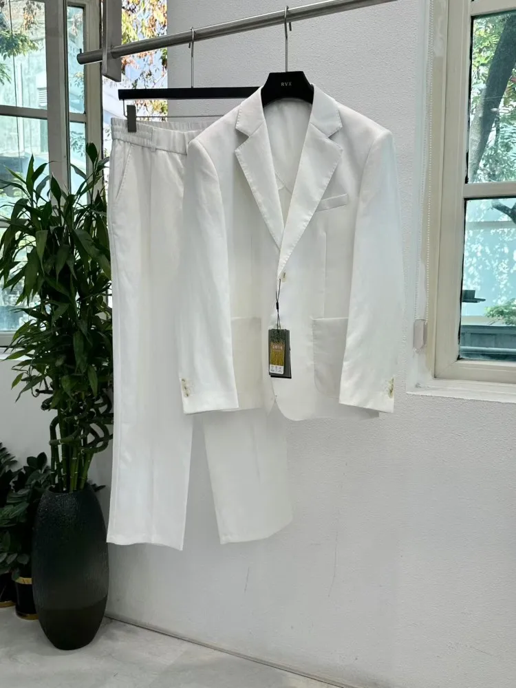 Spring Mens Suits Sets Breathable Business Casual Thin Style Loose Fit Blazers Pants Two Piece Set Office Work Matching Outfit