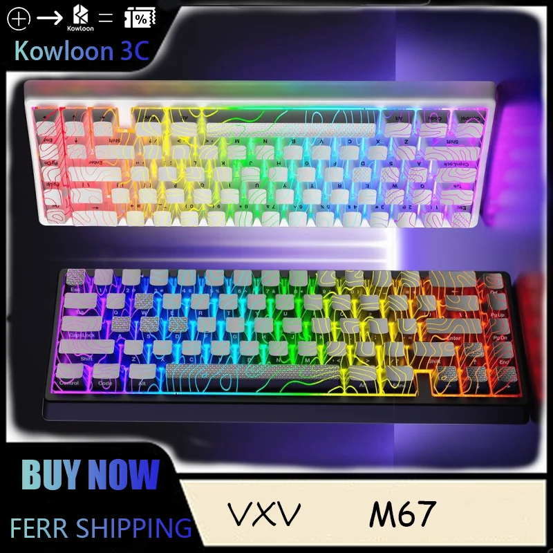 XVX M67 Mechanical Keyboard Jadestone Tri-Mode Contour 2.0 Gaming E-sport Hot Swap RGB QMK/VIA Gasket Topographic Keycaps