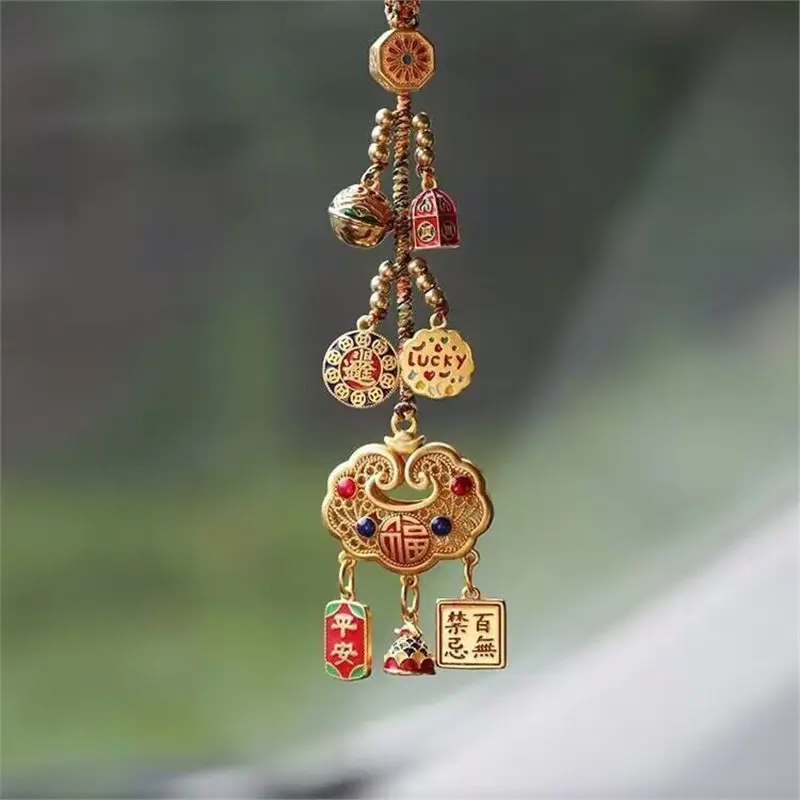 Sand Gold Ruyi Lock Car Pendant Rearview Mirror Pendant Men's and Women's Style Upload Safety Pendant Attract Wealth