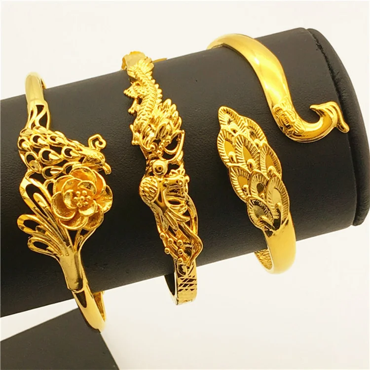 

Fashion New European Currency Copper Plated Vietnam Sand Gold Bracelet Dragon and Phoenix Peacock Golden Wedding Bracelet