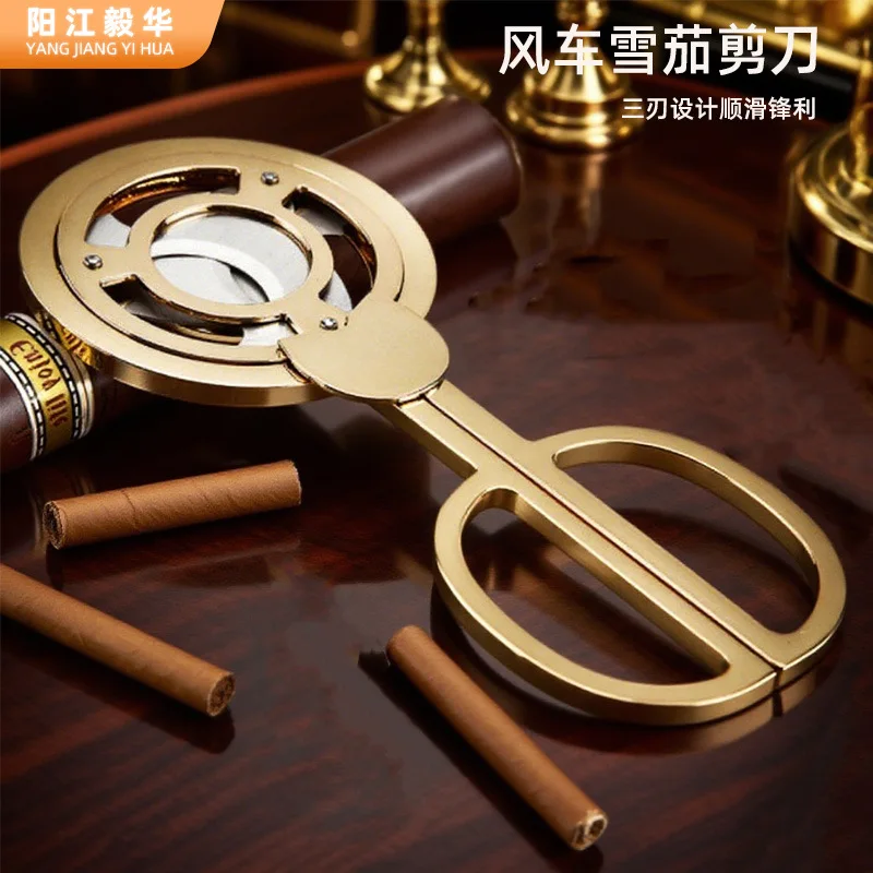 

Gold Windmill Cigar Cutter Stainless Steel Triple Blade Cigar Cutting Tool for Cigars