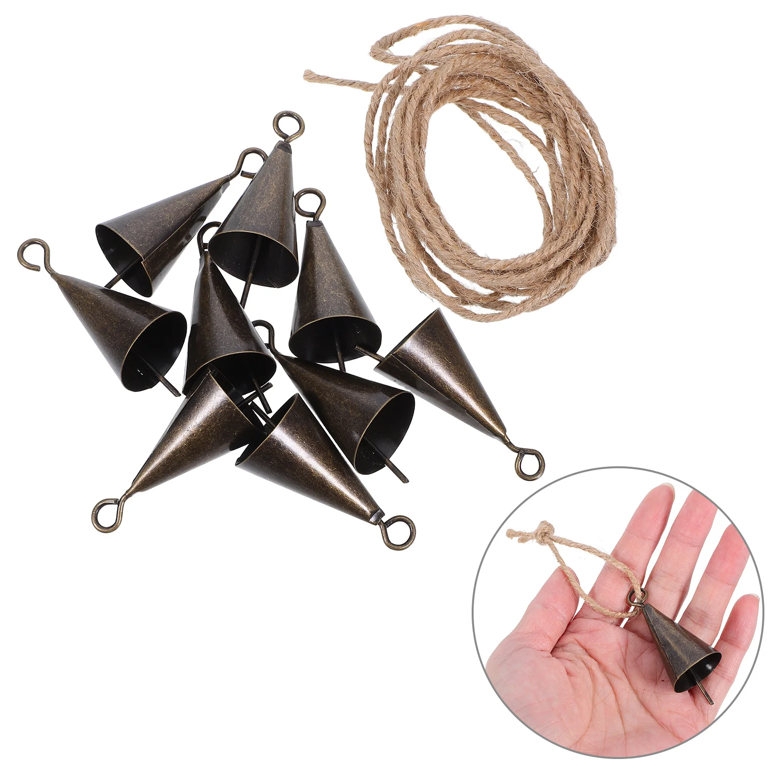 

1Set Vintage Cone Metal Cow Bell Hemp Jute Rope Rustic Decorative Farm Animal Bell Christmas Hanging Ornament Loud Resonant