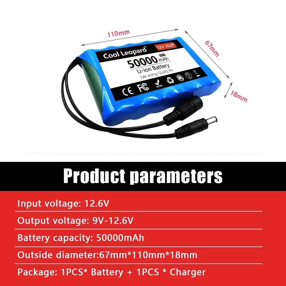 Akumulator litowy 12V 50000mah pojemność DC 12.6V 50Ah do kamery CCTV Monitor światła wędkarskie lampa ksenonowa głośniki + ładowarka