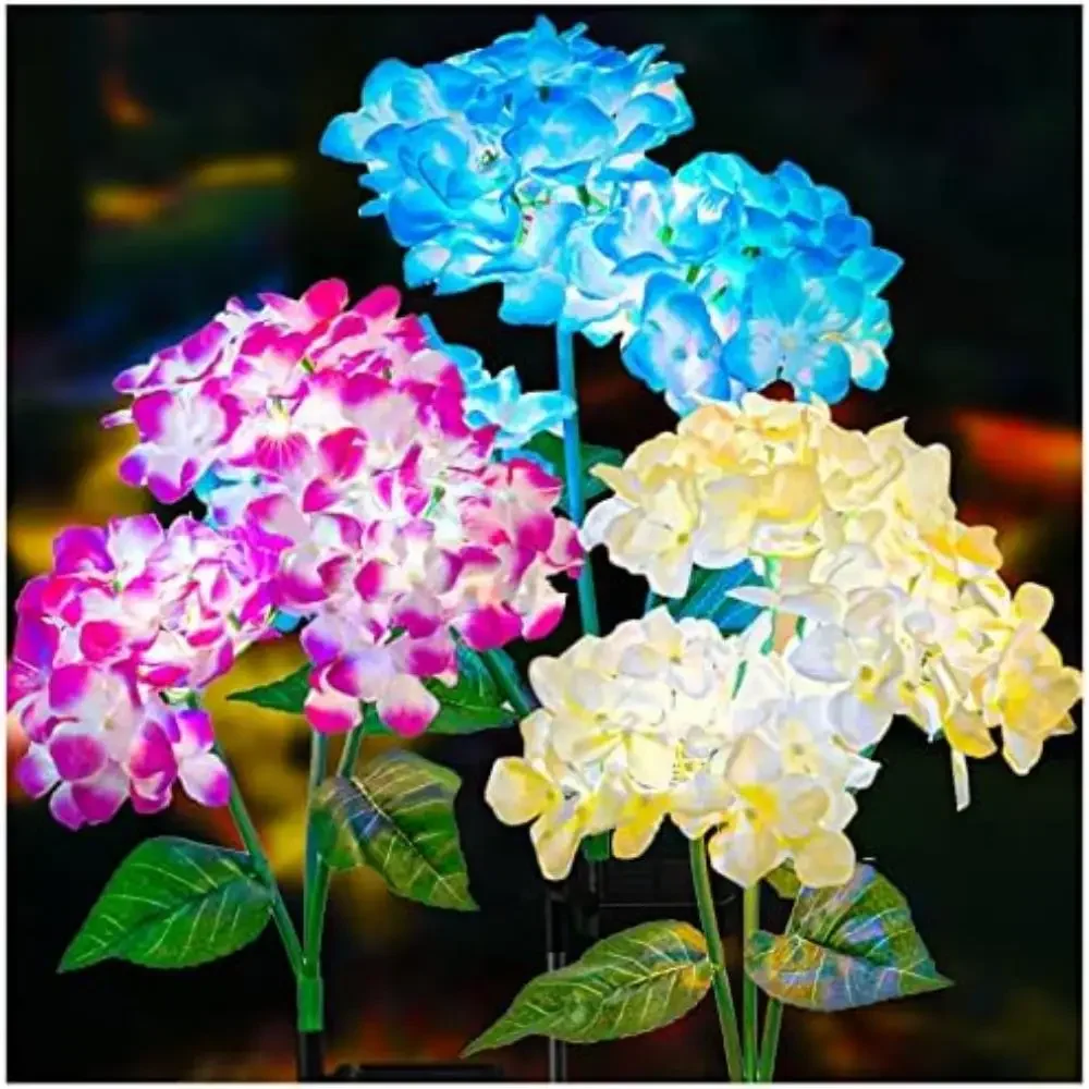 

3Head Hydrangea Rose Flower Solar Led Light Outdoor Garden Lawn Lamps For Garden Vegetable Patch Patio Country House Decoration