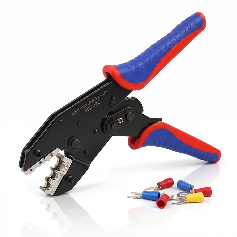 Alicate de Crimpagem HS-03C, 0.5-6mm² 20-10 AWG, Ferramenta Profissional de Crimpagem de Terminais Pré-Isolados