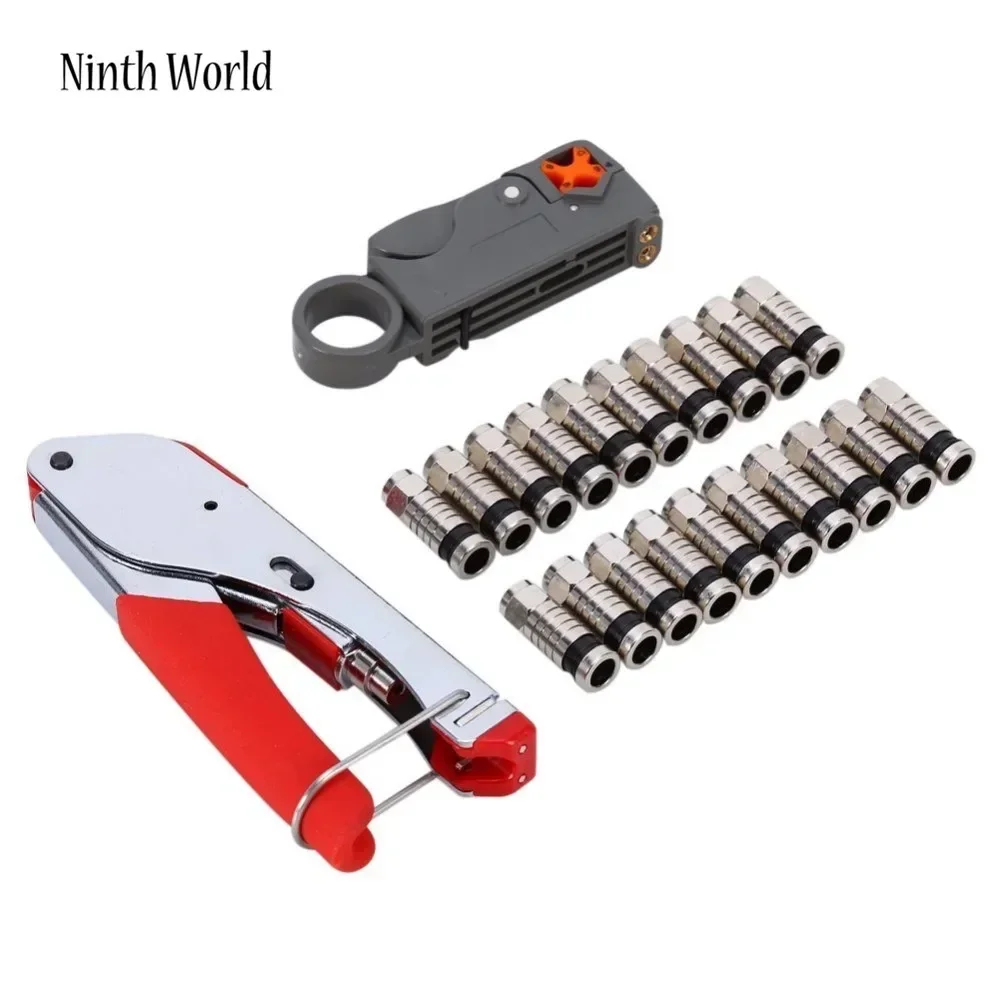 Electricity tool Set with Connectors Tool Rotary Stripper RG58/59/62 RG-6 Coaxial Cable Stripper Locking Compression Connector