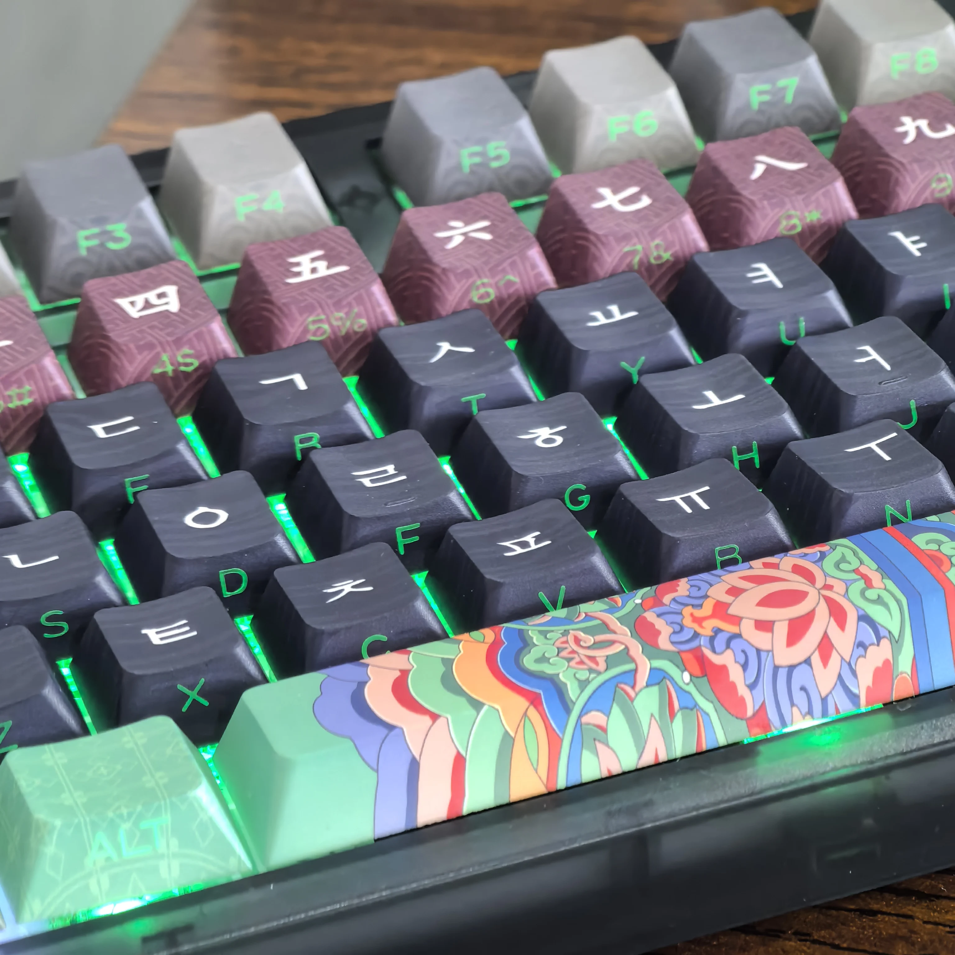 Ancient Korean Keycap Dancheong Black Side Engraved Translucent Pbt Theme For Mechanical Keyboard 단청 와글바글 염료승화 PB