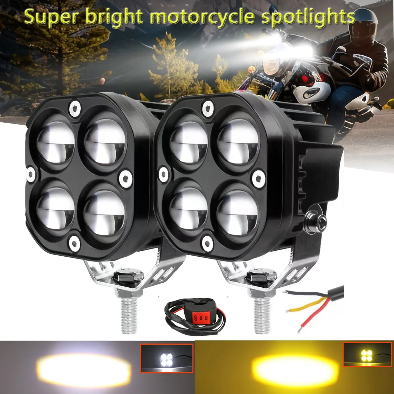 

Motorcycle Auxiliary LED Lights 3inch Work Lights 200W Dual Color Lighthouse 12V 24V Running for Harley Davidson 4x4 Off Road