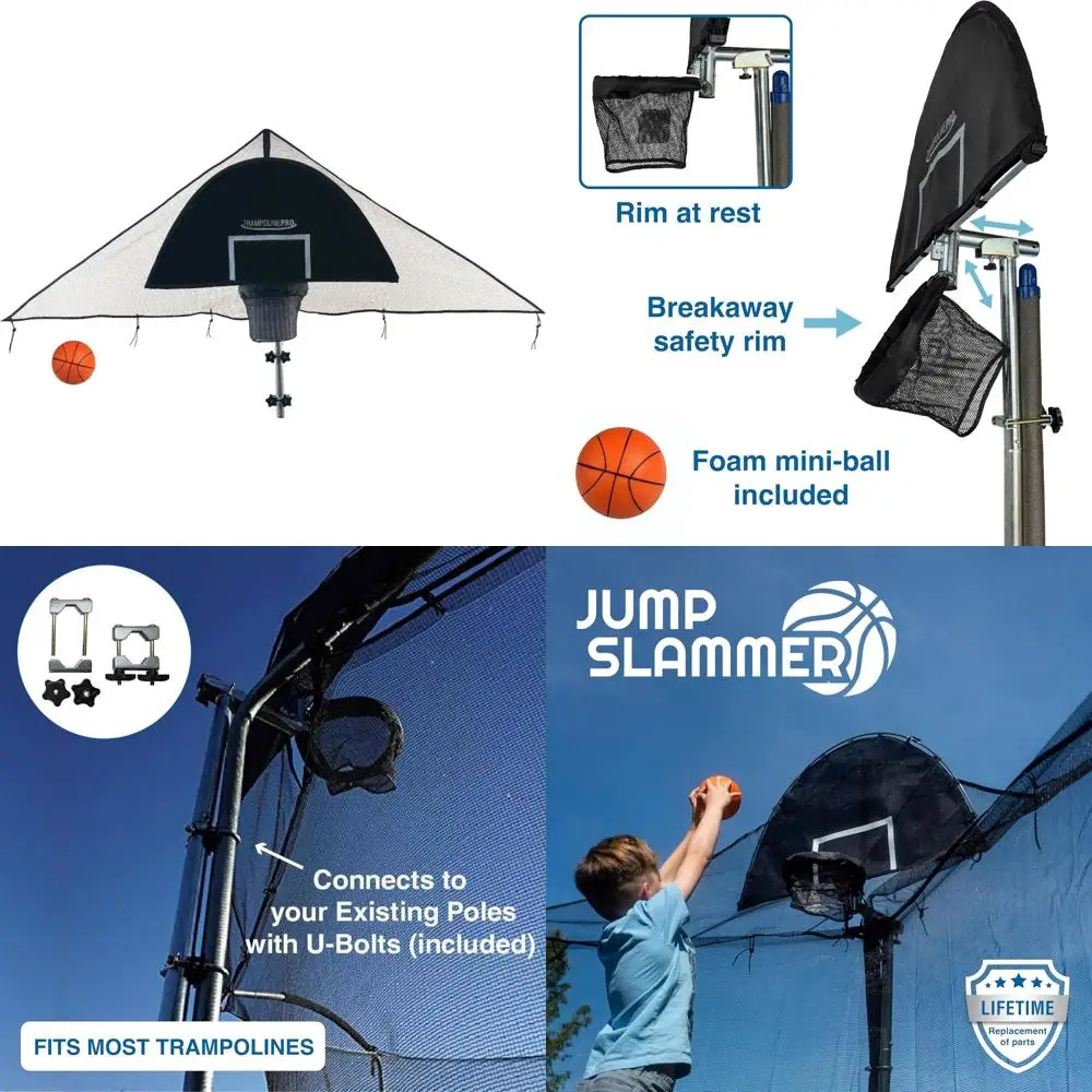 

basketball hoop attachment for trampolines - 2024 enhanced design with lifetime parts warranty and slammer jump feature