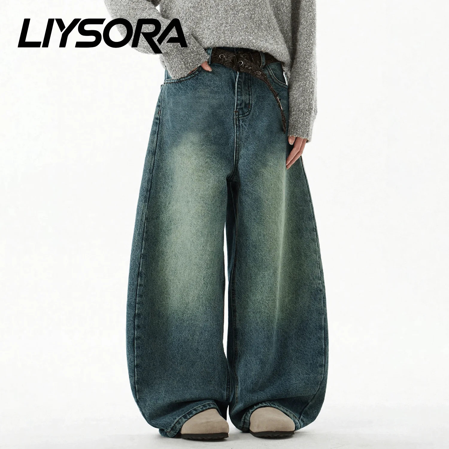 

Winter Men's American Retro Machete Baggy Wide-Leg Jeans Vintage Cut Curved Knife Jeans Loose Denim Pants Spring Unisex Clothes