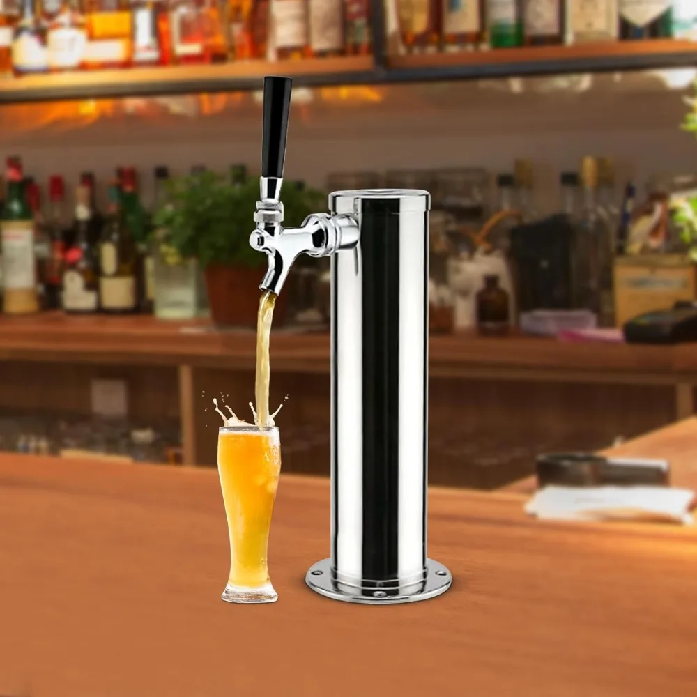 Stainless Steel Single Tap Draft Beer Tower with Tap Column Beer Dispenser Beer Tower for House Bar Picnics Parties