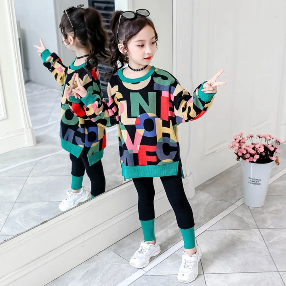 New Girls\' Alphabet Printing Suits Girls Baby Spring and Autumn Fashion Clothes Korean Teenage Children\'s Sports Two-piece Set