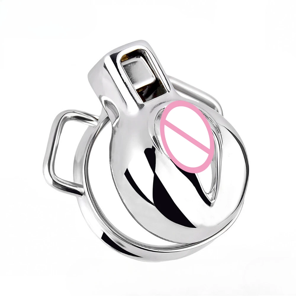 FRRK Small Stainless Steel Chastity Cage with Belt Lock Chastity Device for adult sex toys