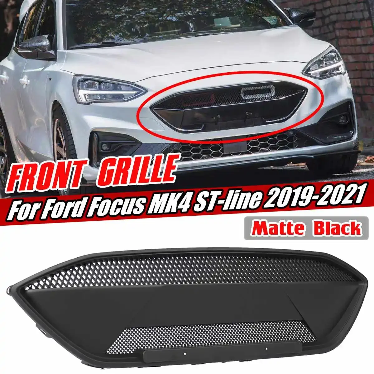 MK4 RS Style Car Front Grill Grille For Ford Focus MK4 ST-line 2019 2020 2021 Front Upper Racing Grills Radiator Grille