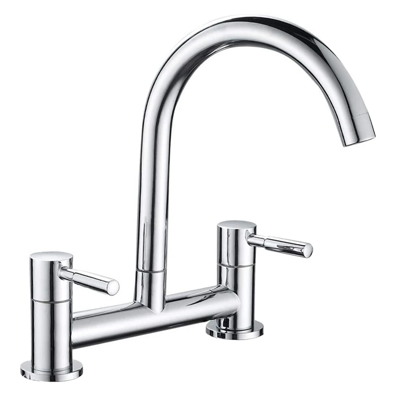 N02R-Kitchen Sink Mixer Tap,2 Hole Kitchen Mixer Tap,Dual Lever Bridge Faucet ,180Mm Centres Deck Mounted,1/4 Turn,Swivel