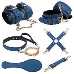 SM Bondage Kits Genuine Leather Restraint Set Handcuffs Games Collar Gag Sex Toy For Women Couples Adult Games 18+ sex games