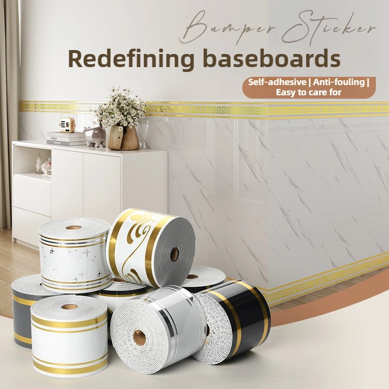 10cm x 5mPVC Self-Adhesive Marble Baseboard Sticker - Waterproof Skirting Board Protector for Corner Window Sill Home Renovation