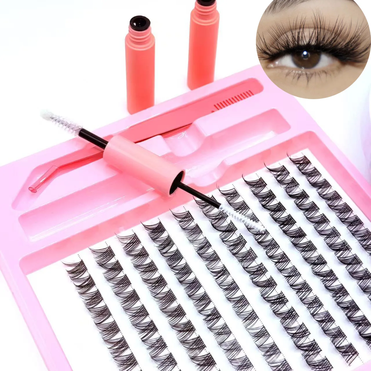 High Quality Beginners Friendly Mix Lash Clusters Soft Faux Mink Lash Extension Kit with Lash Bond & Seal and Tweezers