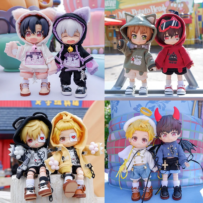 OB11เสื้อผ้าแมว Hooded เสื้อกันหนาวกางเกงขาสั้นชุดรองเท้าหนัง Obitsu11, Molly, GSC, YMY, 1/12bjd เสื้อผ้าตุ๊กตาอุปกรณ์เสริม