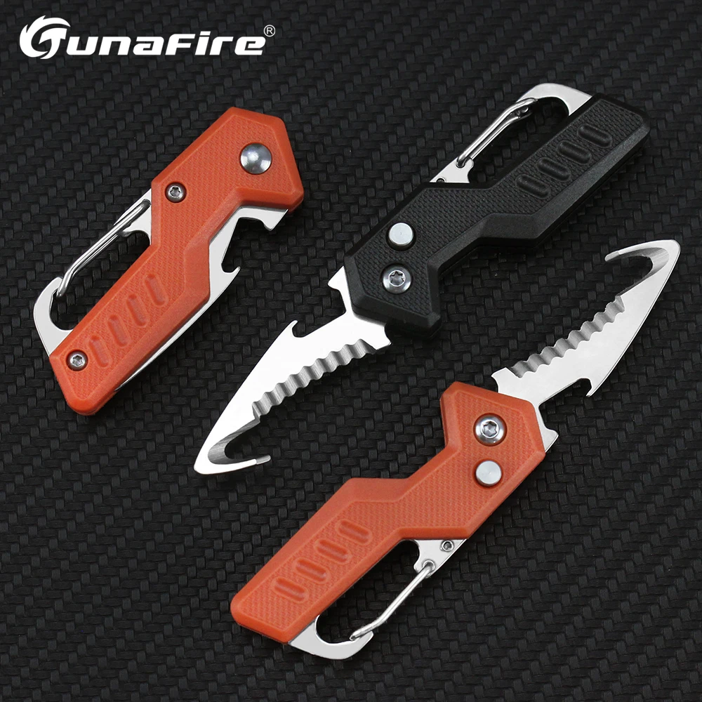 Tunafire-portátil Faca Dobrável Parcela Expressa Mini Faca Gancho Serrilhado Acampamento ao ar Livre Carry-on Survival Tool Box Cutter Opener
